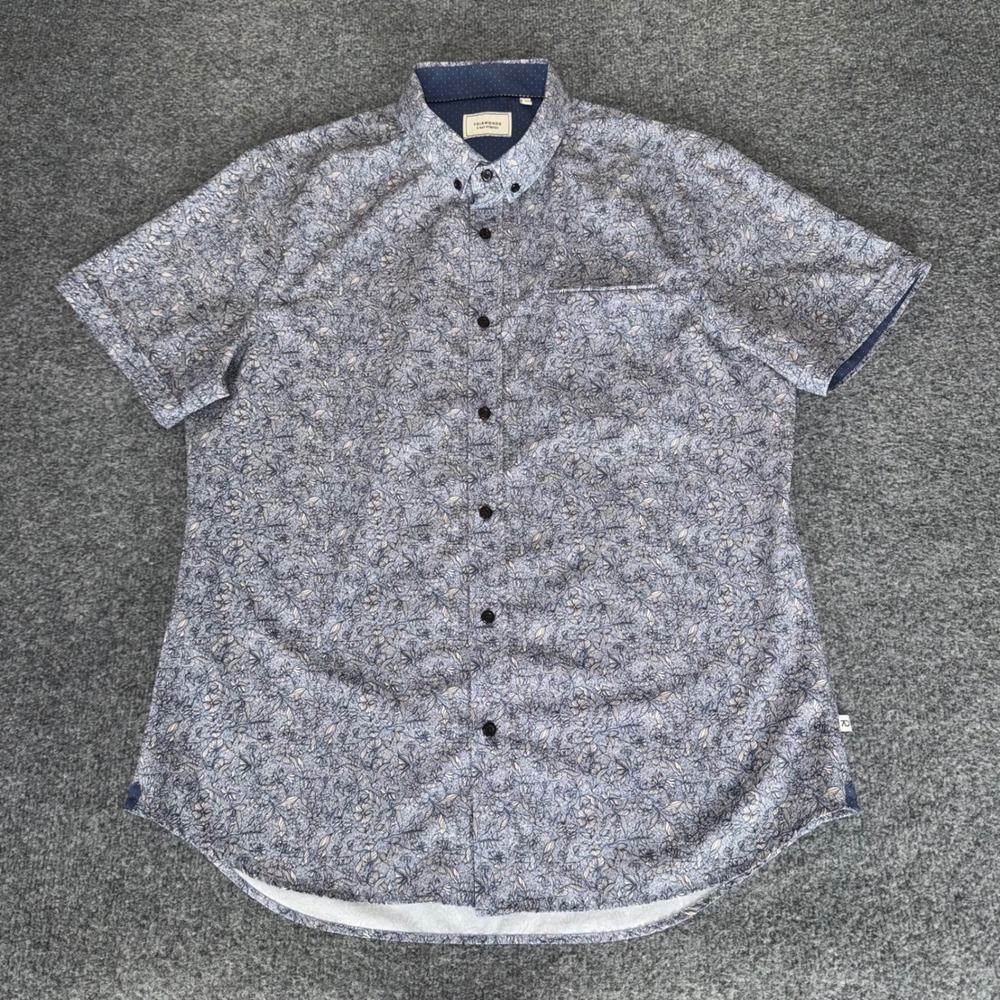 7Diamonds 4-Way Stretch Shirt Mens L Blue Floral Short Sleeve Button Up‎ Casual